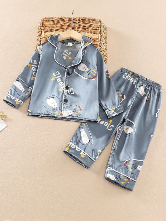 Baby/boy steel gray cartoon printed sleepwear - #NS2