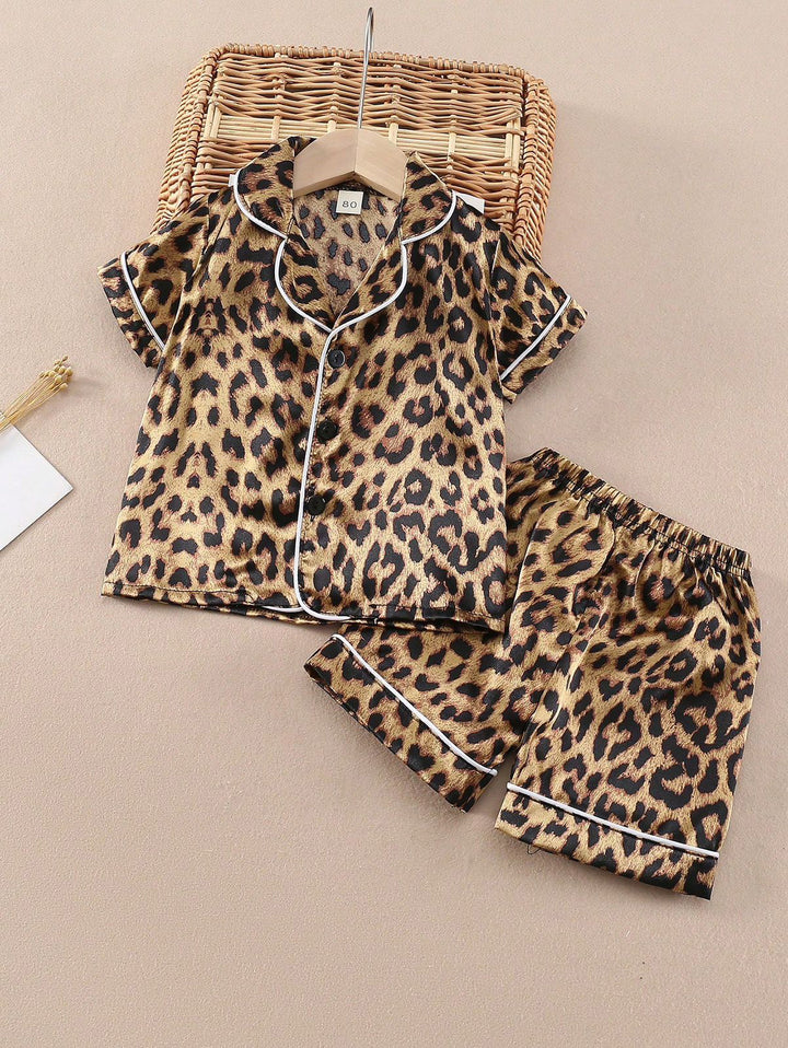 Baby girl cheetah printed kids sleepwear set - #NS15