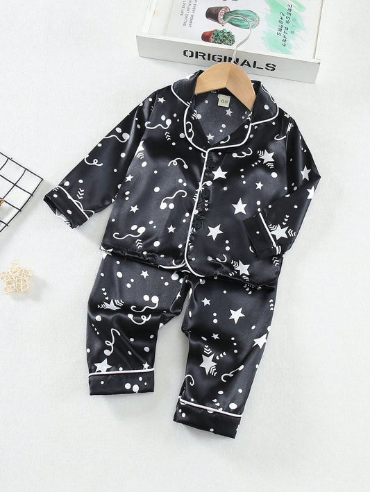 Baby/boy black star printed kids sleepwear set - #NS4