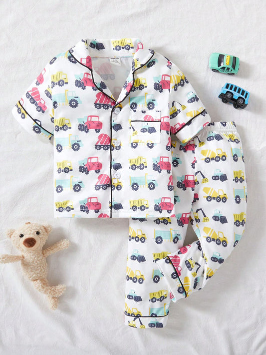 Baby/boy white truck printed kids sleepwear set - #NS5