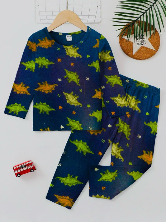 Baby/boy navy blue dino printed style kids wear - #3008