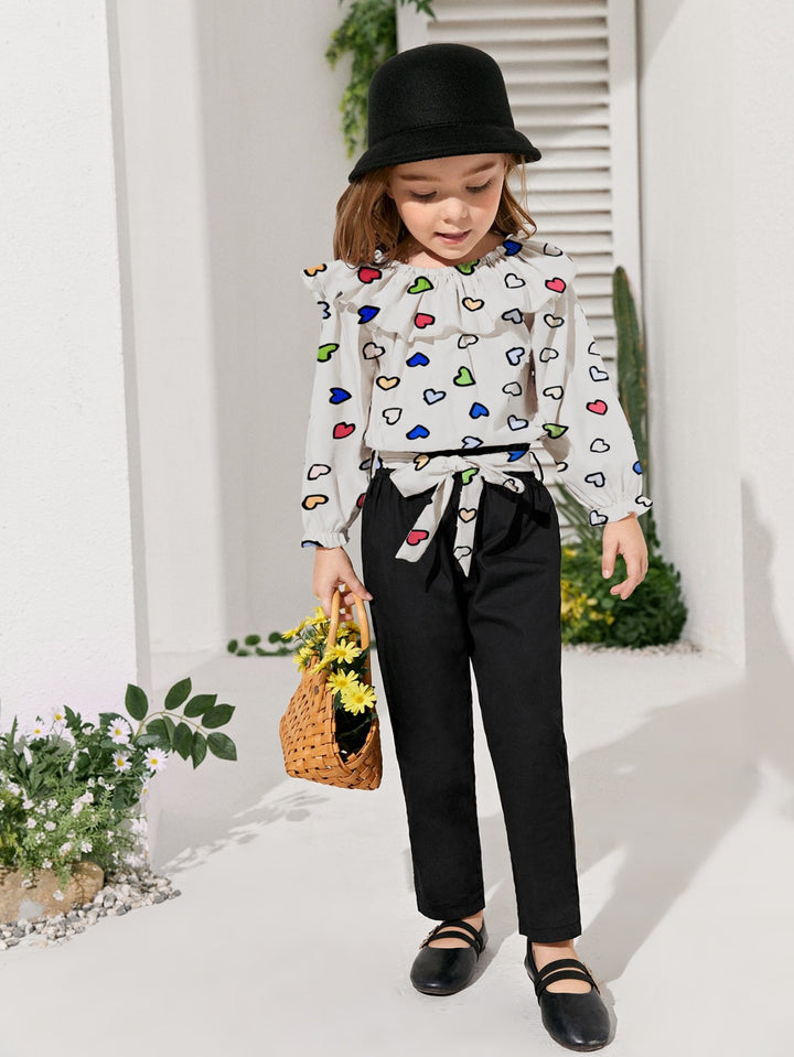 Baby girl multi heart printed top with black basic pant - #140