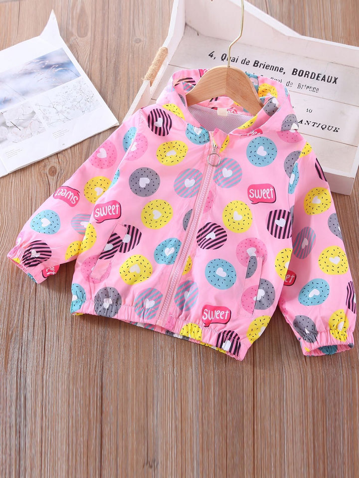 Baby/boy pink donut cartoon printed style winter fleece zip-up hoodie - #Z-0090