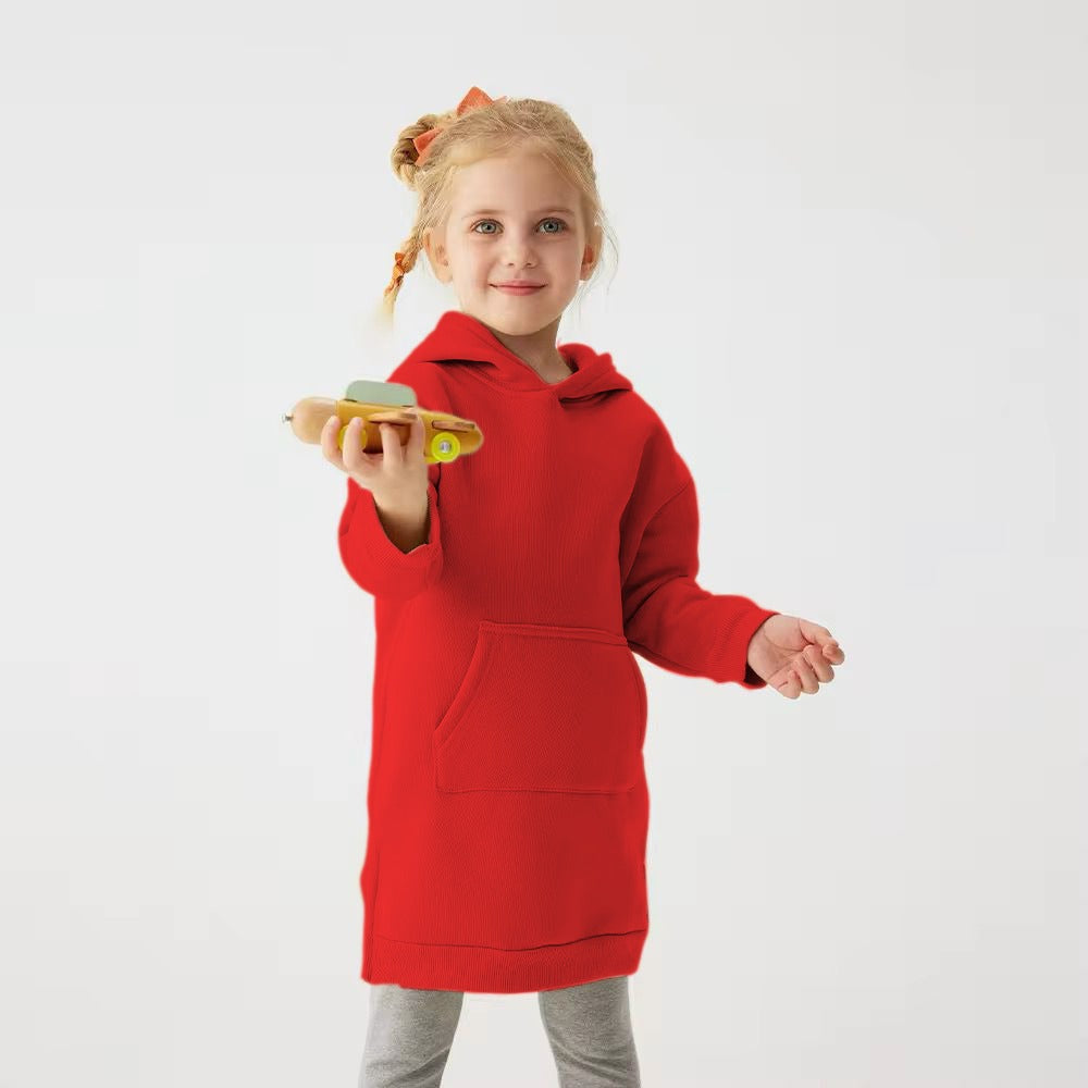 Baby girl long style winter fleece hoodie - #WS00-07 - Red