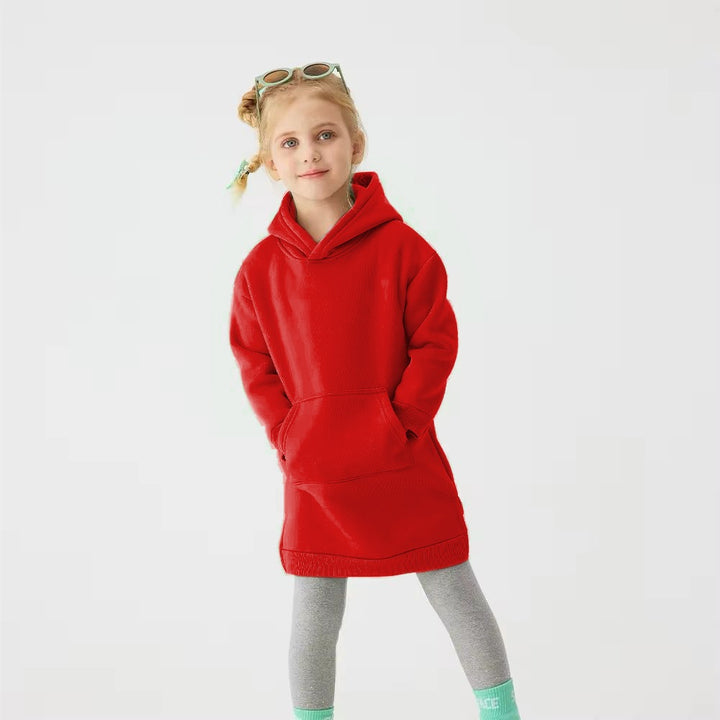 Baby girl long style winter fleece hoodie - #WS00-07 - Red