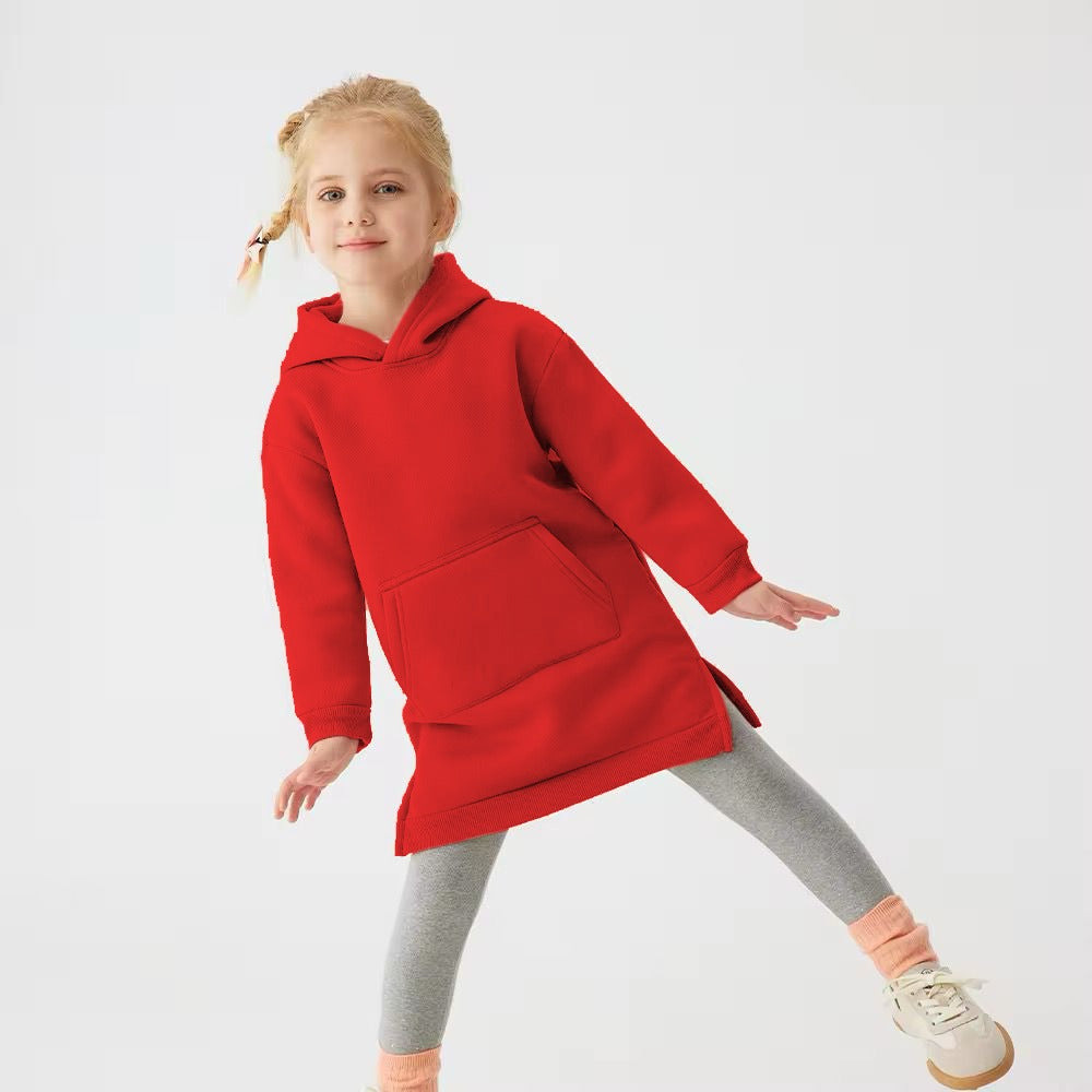 Baby girl long style winter fleece hoodie - #WS00-07 - Red