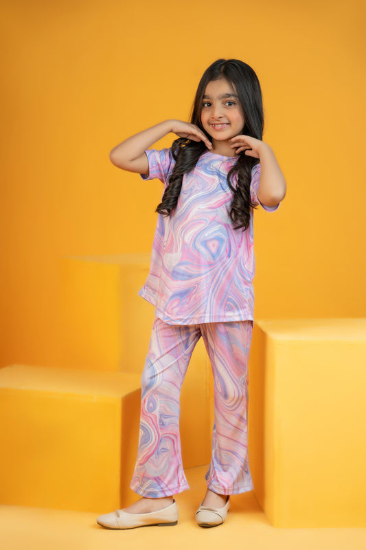 Baby girl candy color style printed summer tracksuit - #SH-738