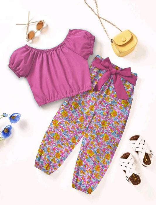 Baby girl pink top with printed pant