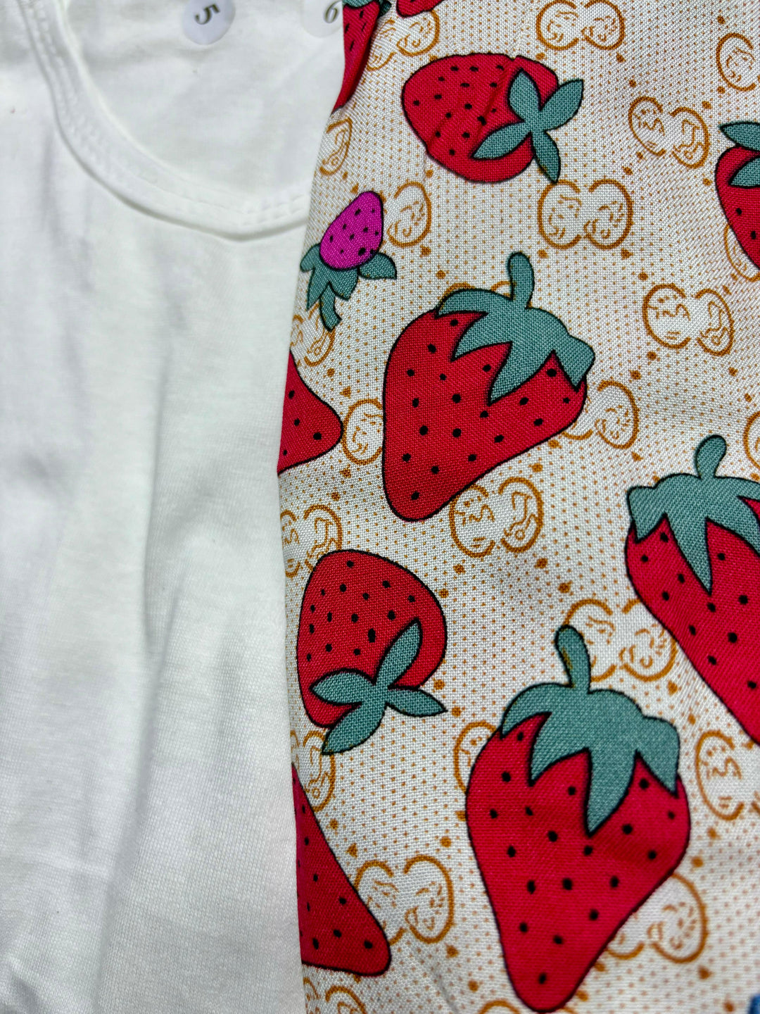 Baby girl white top with strawberry printed pant - #122