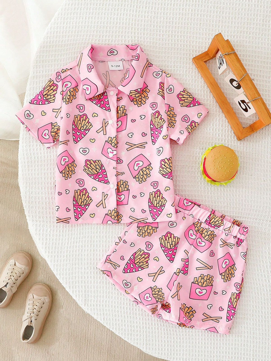 Baby girl pinky fries style printed kids short and shirt - #SS514