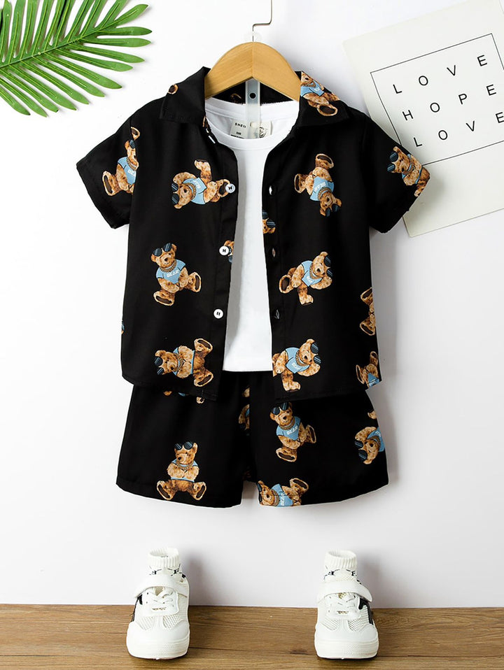 Baby/boy black bear printed kids short and shirt - #SS510