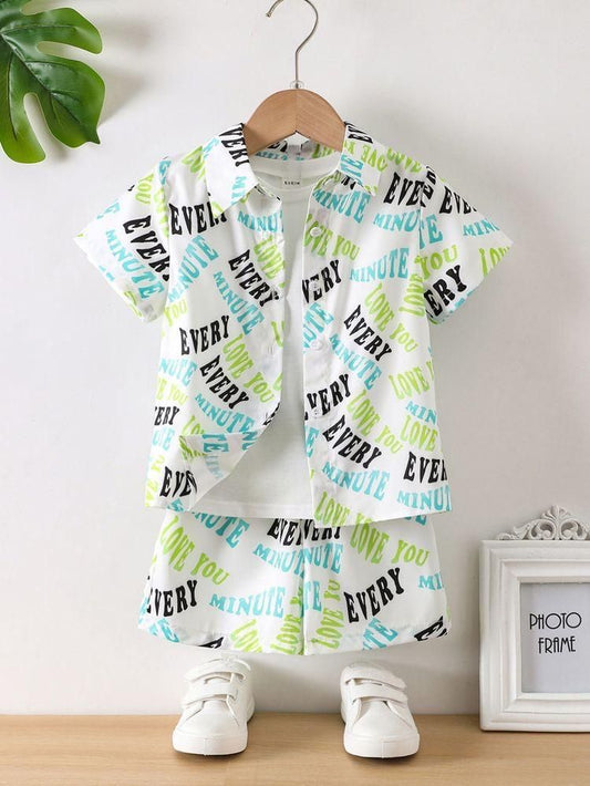 Baby/boy green alphabetic printed style kids shirt and short - #SS20