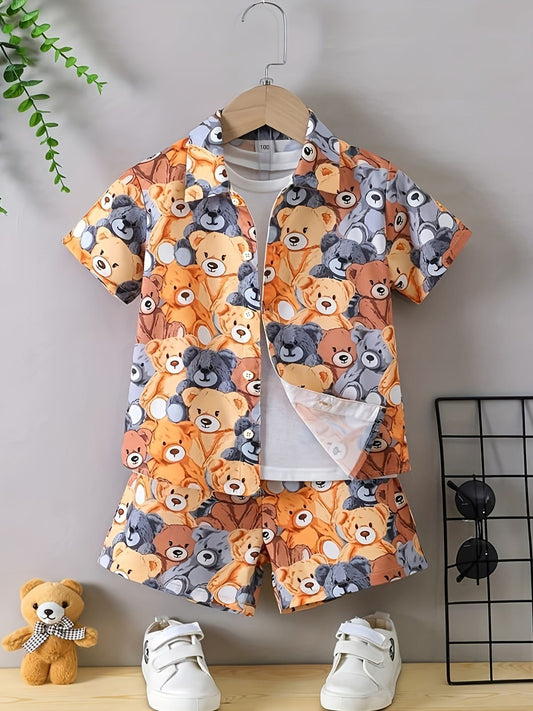 Baby/boy brown bear style printed kids shirt and short - #SS18