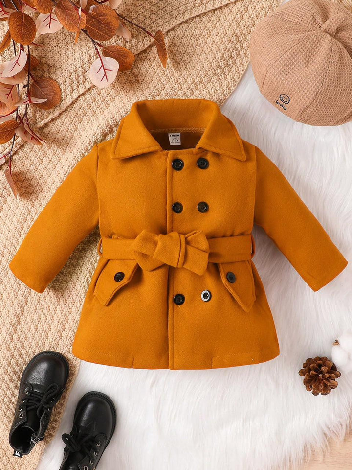 Baby/boy belt style mustard button coat - #Coat001