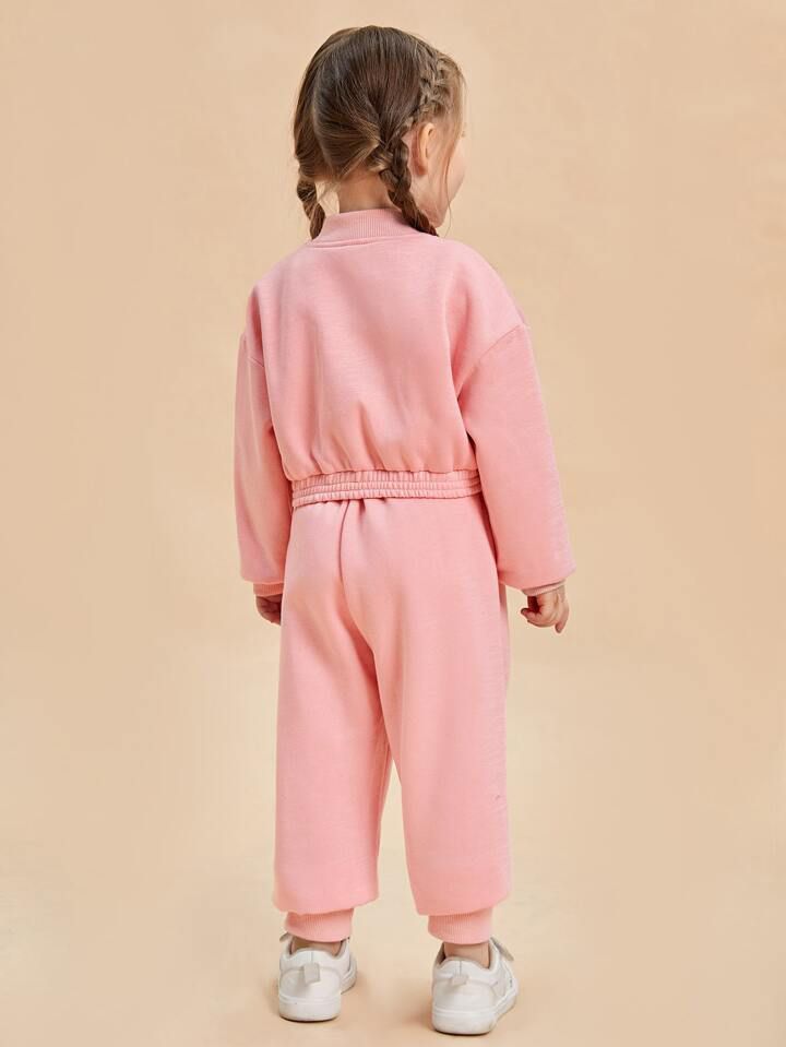 Baby girl pink zipper style winter fleece tracksuit - #WS00-07