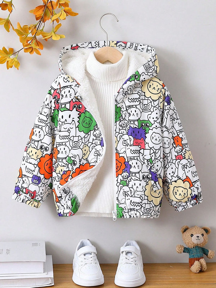 Baby/boy cartoon style printed winter fleece zip-up hoodie - #Z-0089