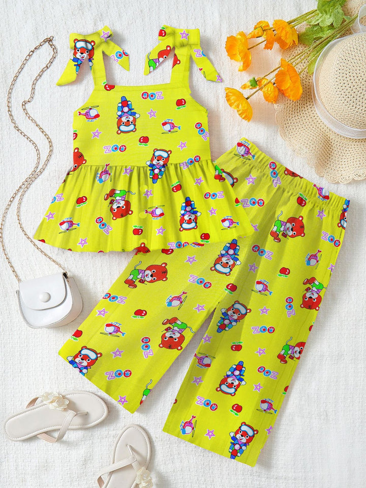 Baby girl yellow cartoon printed style casual 2pc - #141