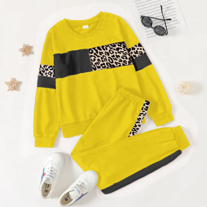 Baby/boy yellow cheetah panel style winter fleece tracksuit