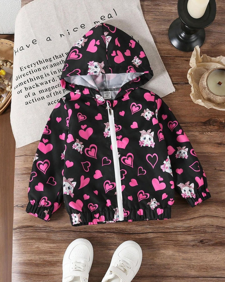 Baby/boy new style black heart printed winter fleece zip-up hoodie - #Z-0094