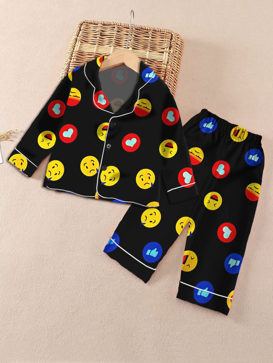 Baby/boy black printed kids sleepwear set - #NS18