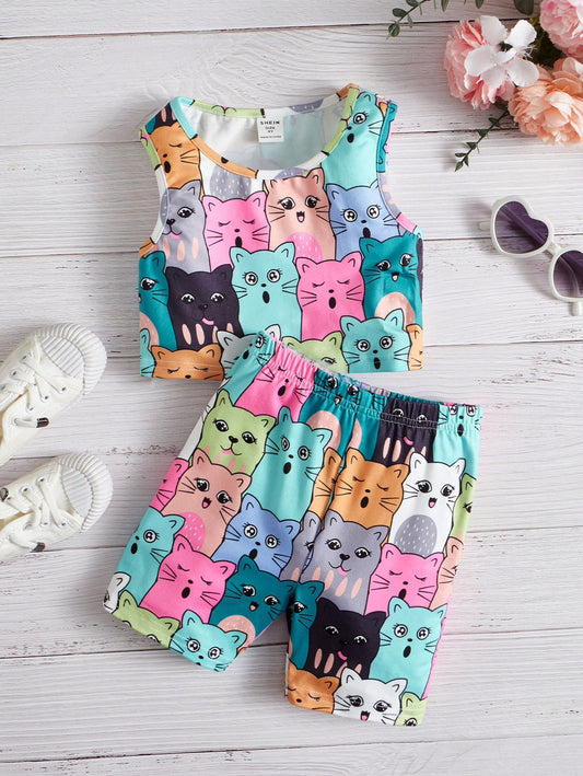 Baby girl multi kitty printed style casual wear - #SH-736