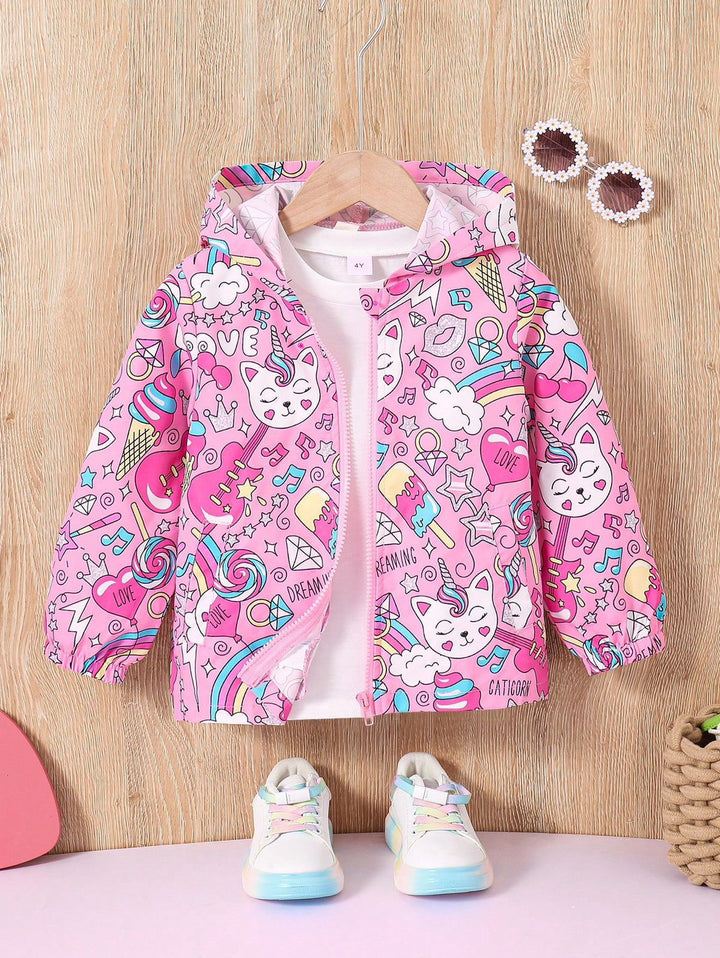 Baby girl pink printed style zip-up hoodie - #Z-0097