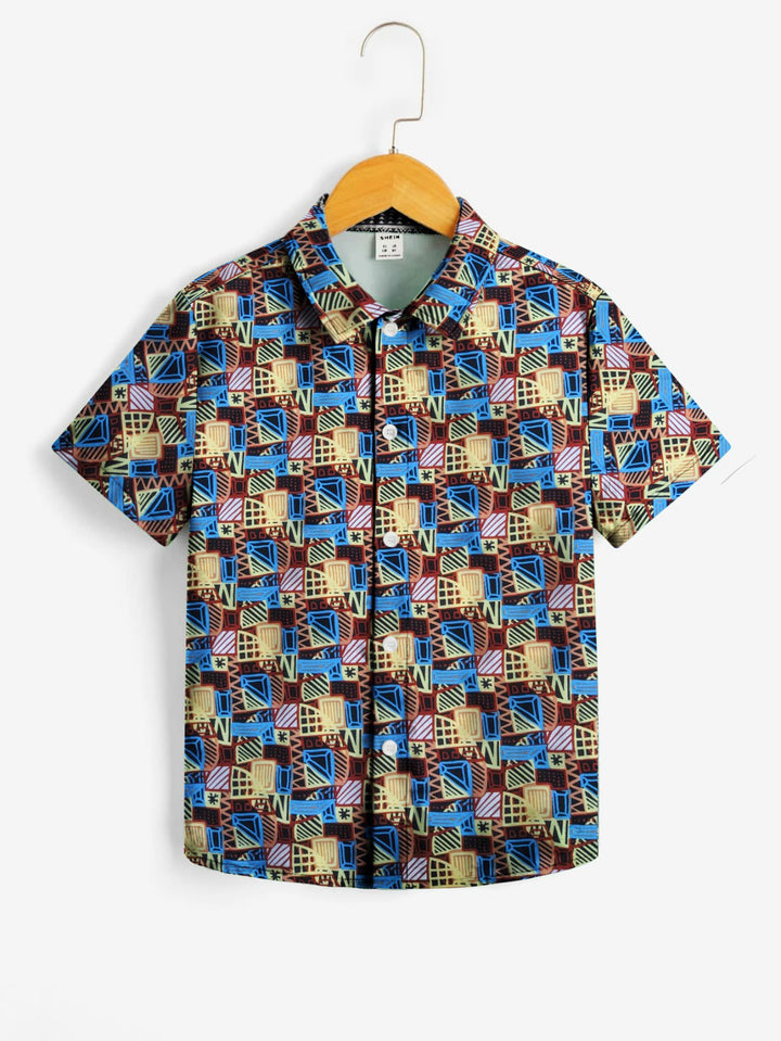 Toddler boy block printed button shirt