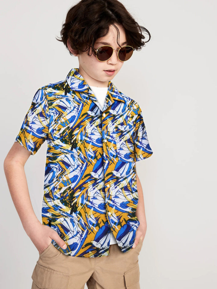 Toddler boy splash color printed button shirt