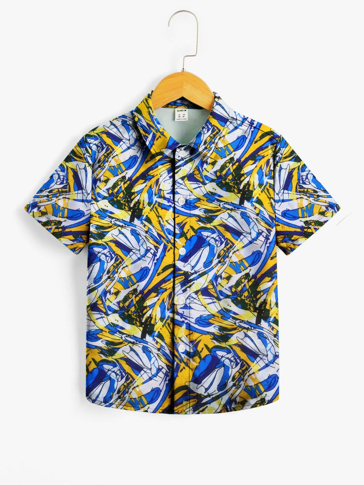 Toddler boy splash color printed button shirt