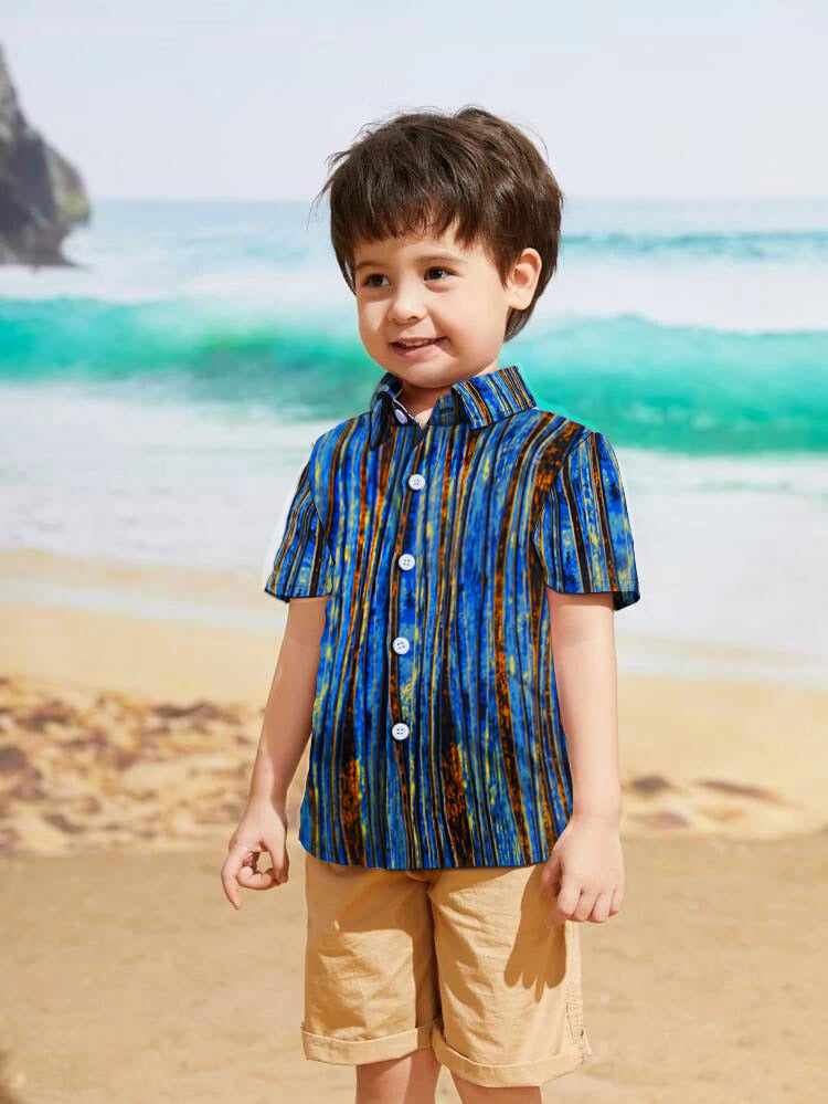 Toddler boy beach style printed button shirt